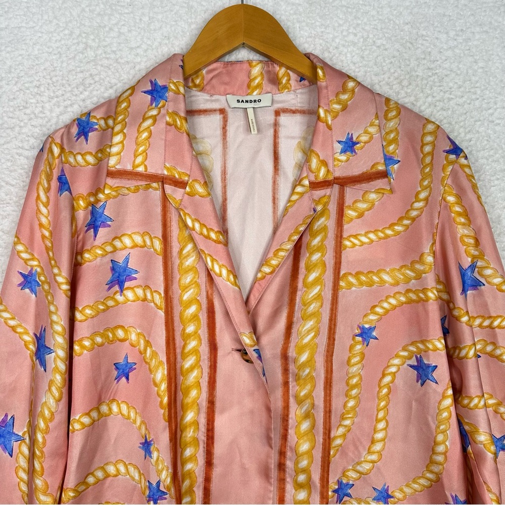 Sandro Alexiane Silk Dress‎ Multicolor Chain Print Pink Orange Blue Size 36 US 4 - Picture 2 of 16